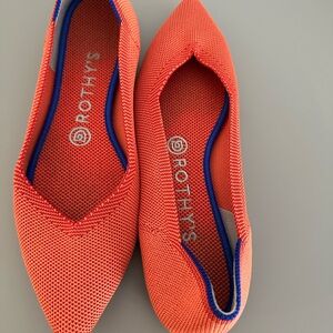 Rothy's Bright Orange Flats with Blue Trim